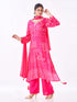 Amchoor Pink Russian Silk Bandhani Kurti Set for Womens