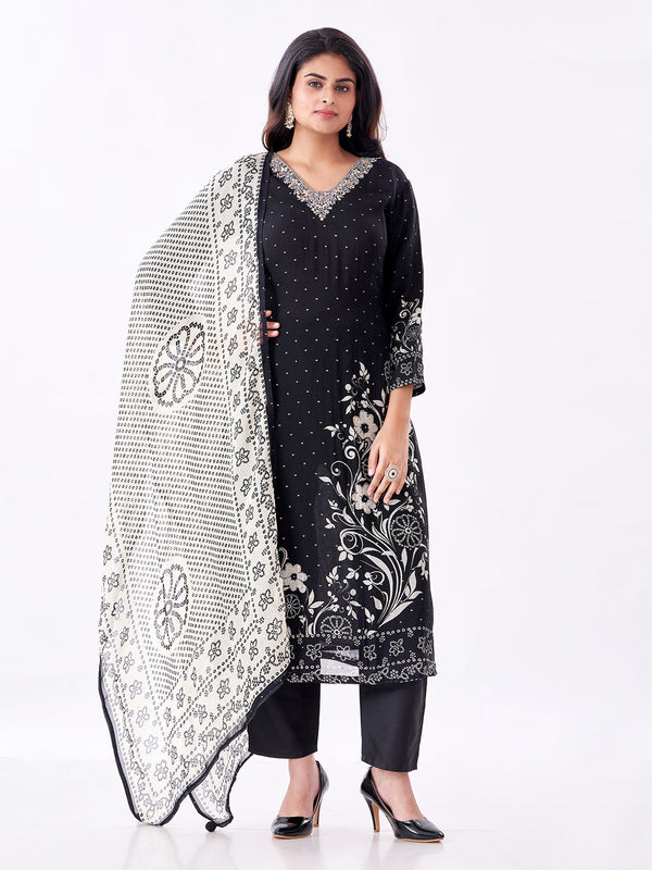 Amchoor Black Organza Sequined Kurti Set for Womens