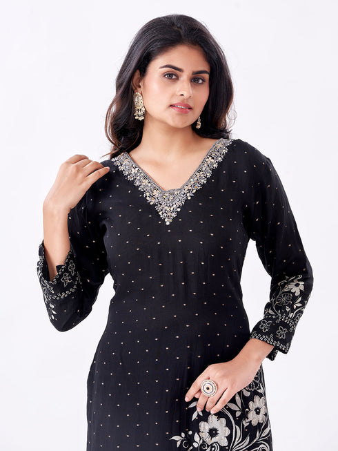 Amchoor Black Organza Sequined Kurti Set for Womens
