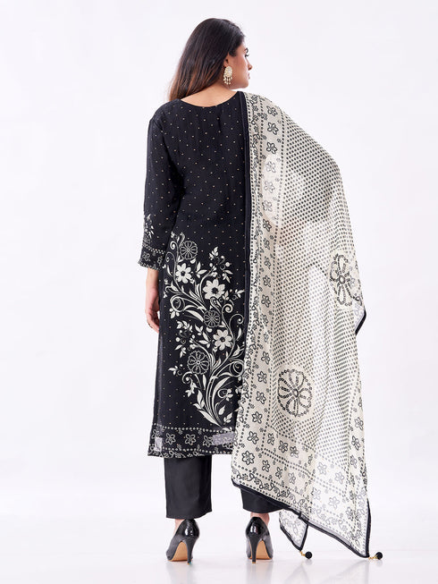 Amchoor Black Organza Sequined Kurti Set for Womens