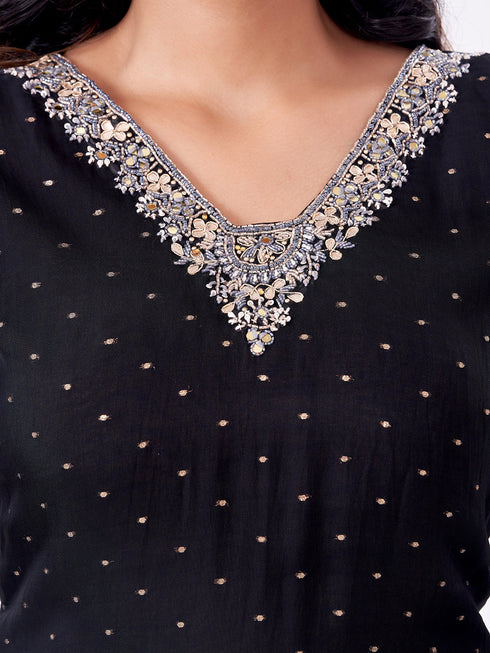 Amchoor Black Organza Sequined Kurti Set for Womens