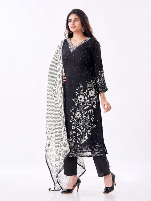 Amchoor Black Organza Sequined Kurti Set for Womens