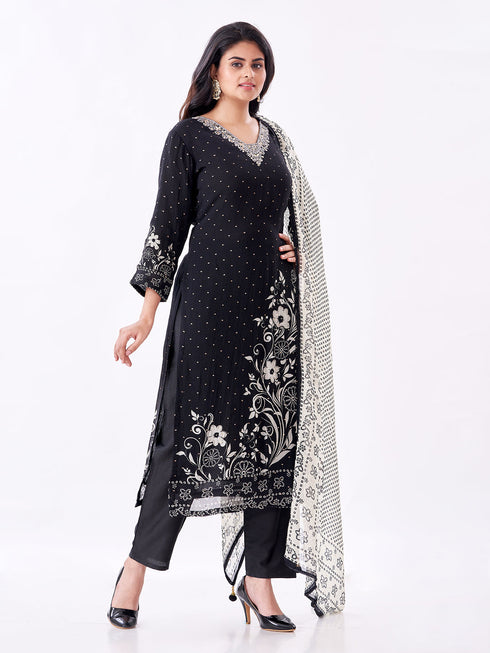 Amchoor Black Organza Sequined Kurti Set for Womens