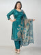 Amchoor Teal SILK Digital Prints Kurti Set for Womens