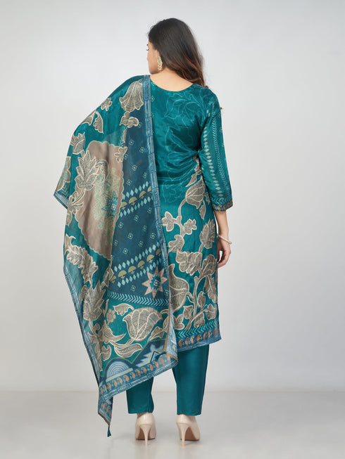 Amchoor Teal SILK Digital Prints Kurti Set for Womens