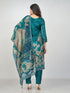 Amchoor Teal SILK Digital Prints Kurti Set for Womens