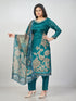 Amchoor Teal SILK Digital Prints Kurti Set for Womens