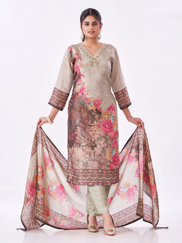 Amchoor Grey Tissue Floral Kurti Set for Womens