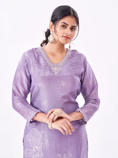 Amchoor Purple Tissue Digital Prints Kurti Set for Womens