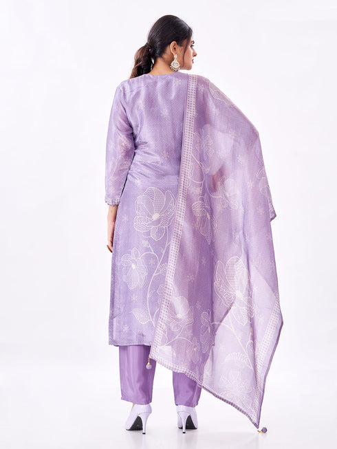 Amchoor Purple Tissue Digital Prints Kurti Set for Womens