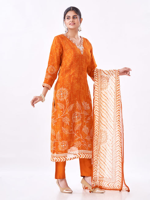 Amchoor Orange Organza Solid Kurti Set for Womens