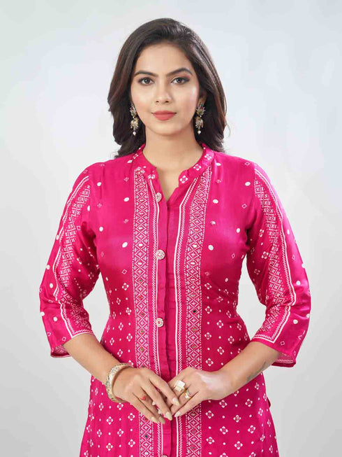 Amchoor Fuchsia Russian Silk Ethnic Motifs Kurta Sets For Womens