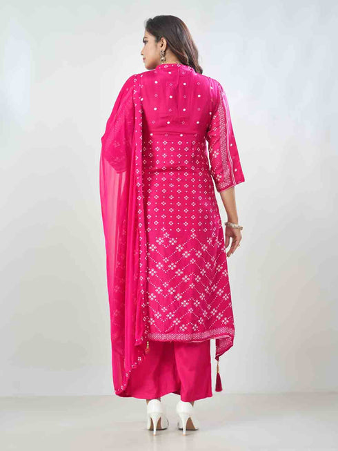 Amchoor Fuchsia Russian Silk Ethnic Motifs Kurta Sets For Womens