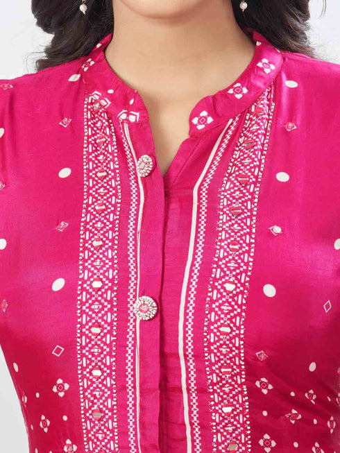 Amchoor Fuchsia Russian Silk Ethnic Motifs Kurta Sets For Womens