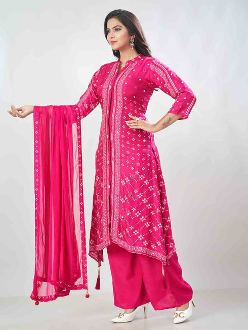 Amchoor Fuchsia Russian Silk Ethnic Motifs Kurta Sets For Womens