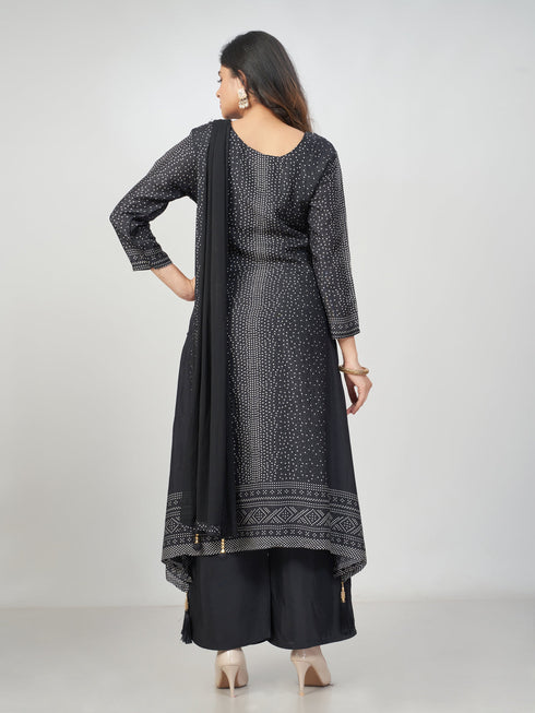 Amchoor Black Silk Embellished Kurti Set for Womens