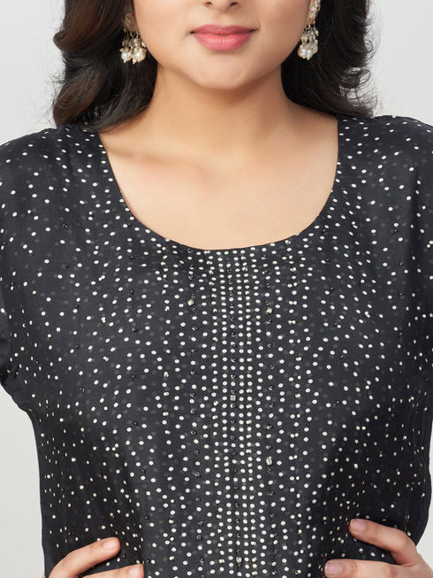 Amchoor Black Silk Embellished Kurti Set for Womens