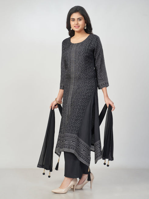 Amchoor Black Silk Embellished Kurti Set for Womens