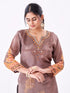 Amchoor Brown Silk Digital Prints Kurti Set for Womens