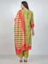 Amchoor Green Russian Silk Bandhani Kurta Sets for Womens