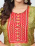 Amchoor Green Russian Silk Bandhani Kurta Sets for Womens