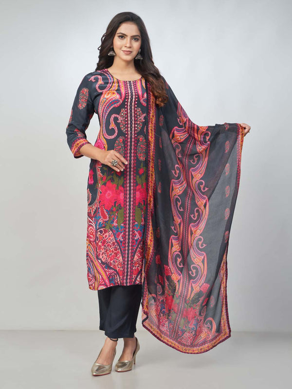 Amchoor Black Crepe Digital Prints Kurta Sets for Womens
