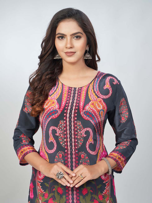 Amchoor Black Crepe Digital Prints Kurta Sets for Womens