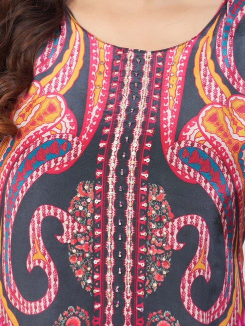 Amchoor Black Crepe Digital Prints Kurta Sets for Womens