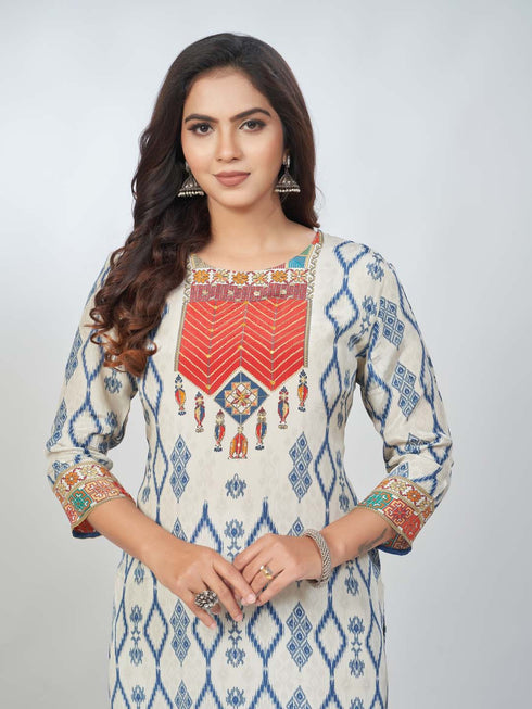 Amchoor Cream Crepe Digital Prints Kurta Sets for Womens