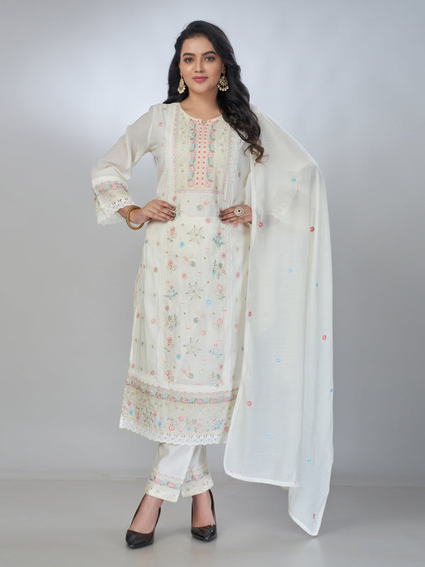 Amchoor Cream Mul Chanderi Solid Kurta Sets For Womens