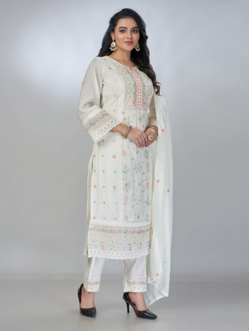 Amchoor Cream Mul Chanderi Solid Kurta Sets For Womens