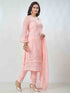 Amchoor Pink Organza Embroidered Kurta Sets For Womens