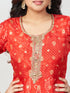 Amchoor Red Russian jacquard Bandhani Kurti Set for Womens