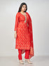 Amchoor Red Russian jacquard Bandhani Kurti Set for Womens