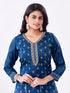 Amchoor Teal Russian jacquard Gold Print Kurti Set for Womens