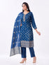Amchoor Teal Russian jacquard Gold Print Kurti Set for Womens