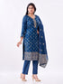 Amchoor Teal Russian jacquard Gold Print Kurti Set for Womens