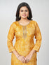 Amchoor Mustard Russian jacquard Bandhani Kurti Set for Womens
