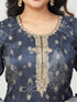 Amchoor Navy Russian jacquard Gold Print Kurti Set for Womens