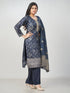 Amchoor Navy Russian jacquard Gold Print Kurti Set for Womens