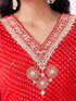 Amchoor Red Russian Silk Bandhani Kurti Set for Womens