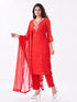 Amchoor Red Russian Silk Bandhani Kurti Set for Womens