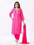 Amchoor Fuchsia Russian Silk Bandhani Kurti Set for Womens