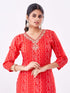 Amchoor Red Russian Silk Bandhani Kurti Set for Womens