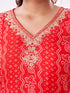 Amchoor Red Russian Silk Bandhani Kurti Set for Womens