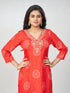 Amchoor Red Russian silk Bandhani Kurti Set for Womens