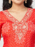 Amchoor Red Russian silk Bandhani Kurti Set for Womens