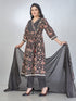 Amchoor Black Cotton Floral Kurta Sets For Womens
