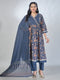 Amchoor Blue Cotton Floral Kurta Sets For Womens