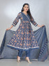Amchoor Blue Cotton Floral Kurta Sets For Womens